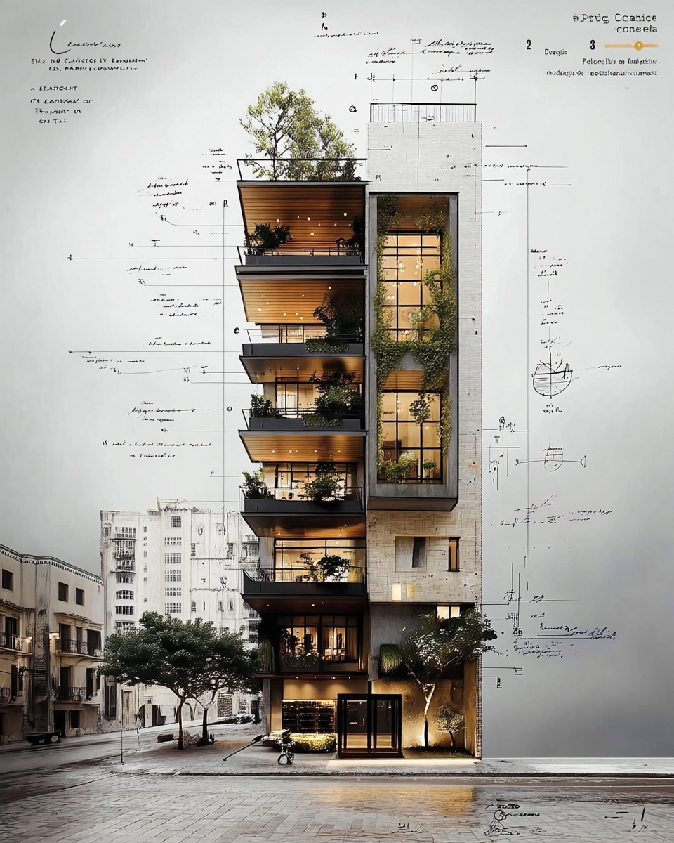 Elevation, blueprint study 3