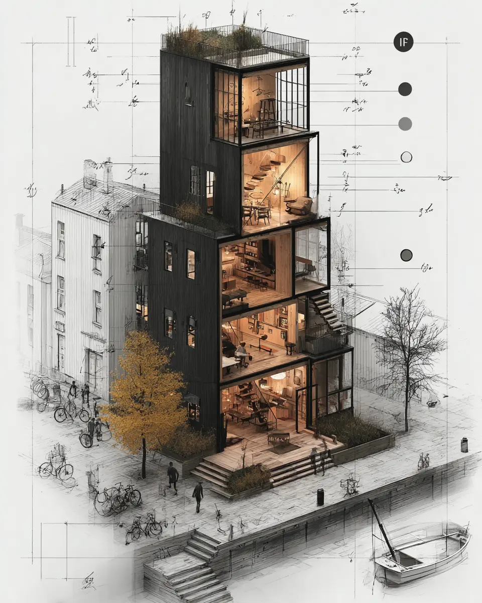 Axonometric, blueprint study 8